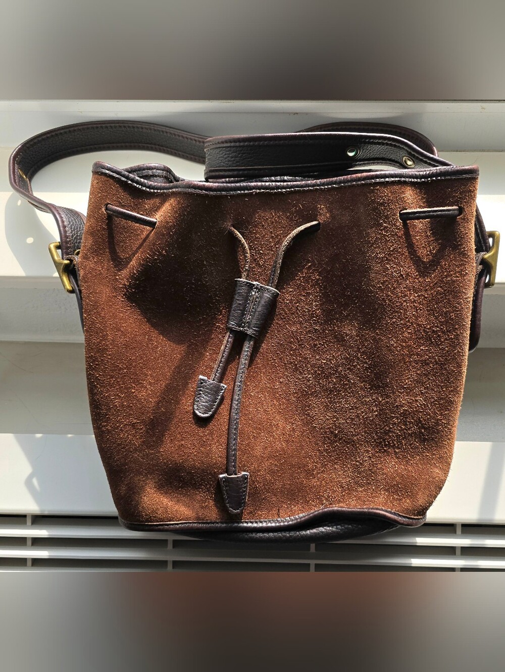 Coach Berkeley Drawstring 9012 Brown Suede Drawstring Bucket Bag